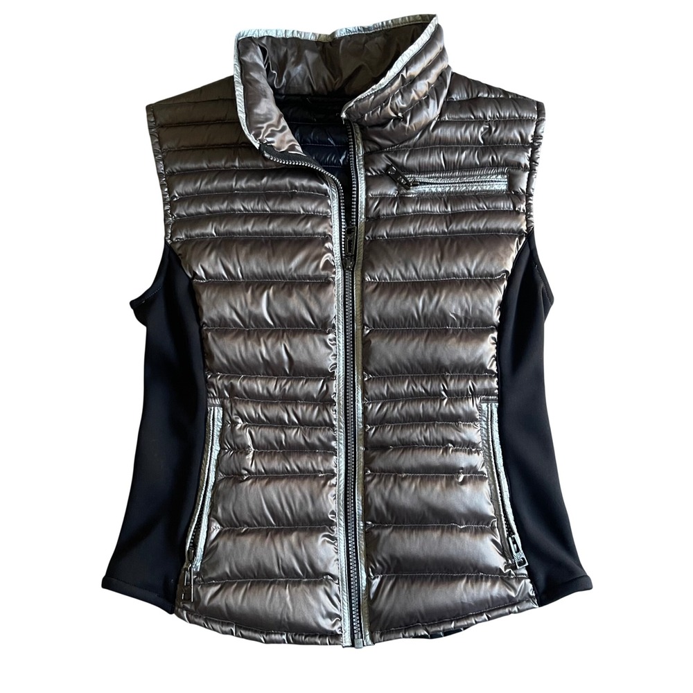 SKEA Puffer Vest Women 6 Pewter Goose Down Insulated Apres Ski Layer Quilted